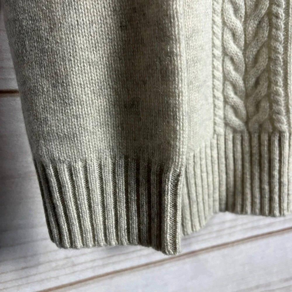 Oats Cashmere by Debra Hayburn Women's Cream Cable Knit Turtleneck Sweater M New